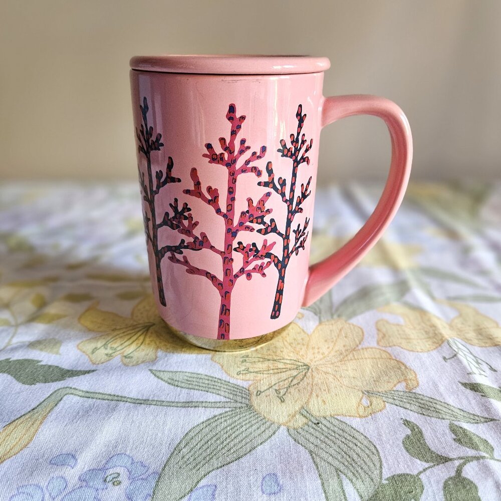Large David's Tea Pink Tree Covered Mug